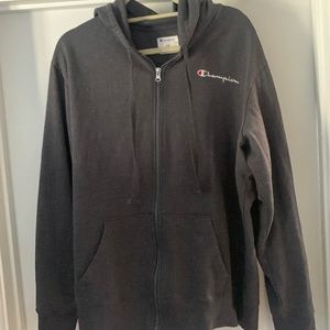 Champion hoodie, size large, gray, lightly worn.